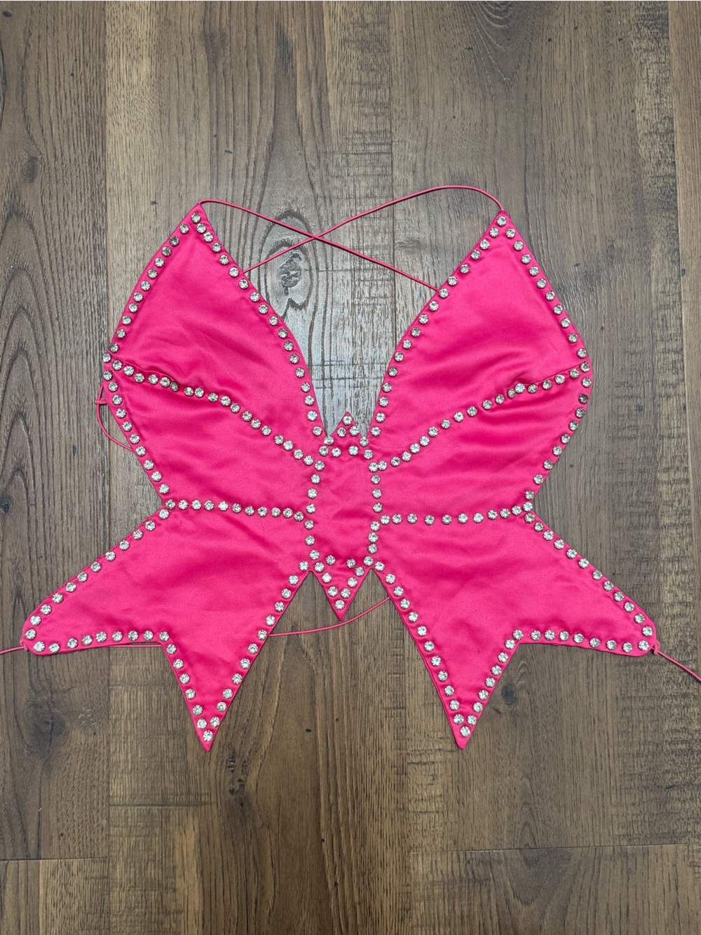 Butterfly Y2K Rhinestone Backless Crop Top Rave Pink Silver Medium Large